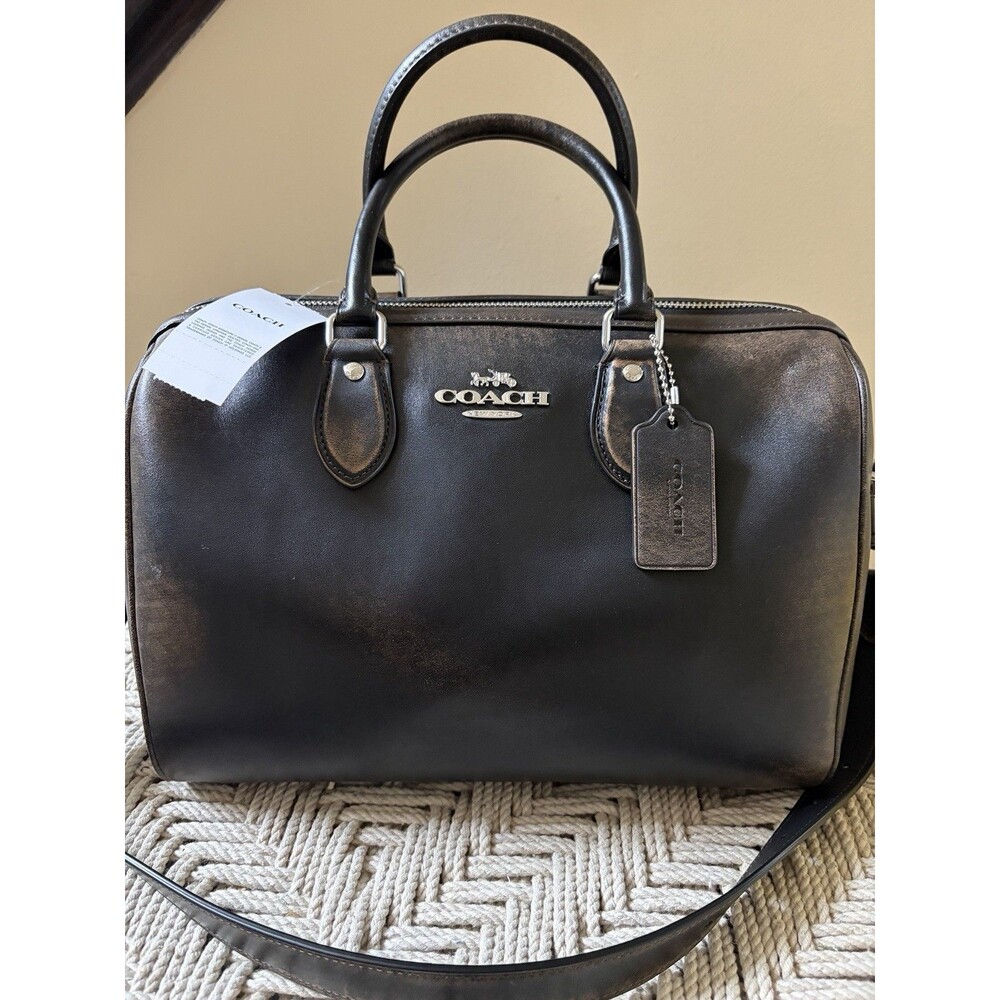 Coach Rowan Large Satchel Bag Loved Leather Black Brown Silver Purse CFO52 NWT